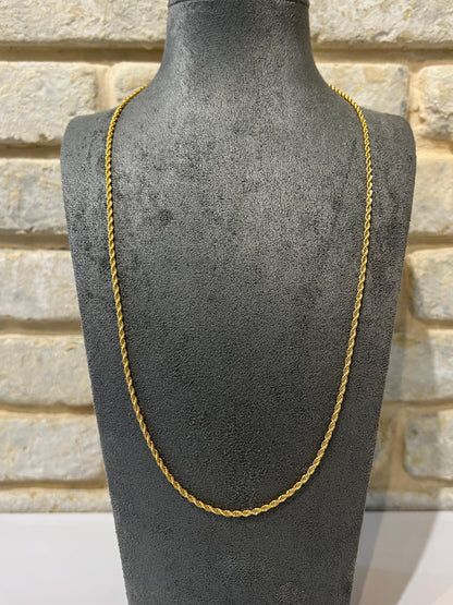 שרשרת חבל 2.3 מ״מ ציפוי זהב